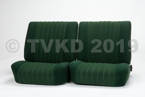 Compleet stoffen Pallas interieur, met deurpanelen, brede hoofdsteunen en middenarmsteun, klaar voor montage in de auto. Met inruil van de oude stoelen en achterbank. Groen stof