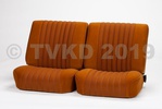 Compleet stoffen Pallas interieur, met deurpanelen, brede hoofdsteunen en middenarmsteun, klaar voor montage in de auto. Met inruil van de oude stoelen en achterbank. Oker stof